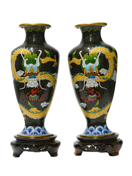 Chinese Cloisonne Pair of Yellow Dragon Vases (1 of 7)