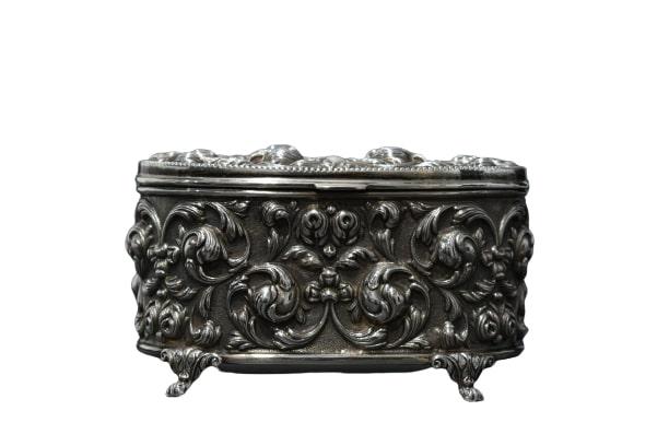 Sterling Silver Victorian Footed Repousse Trinket Box (1 of 6)