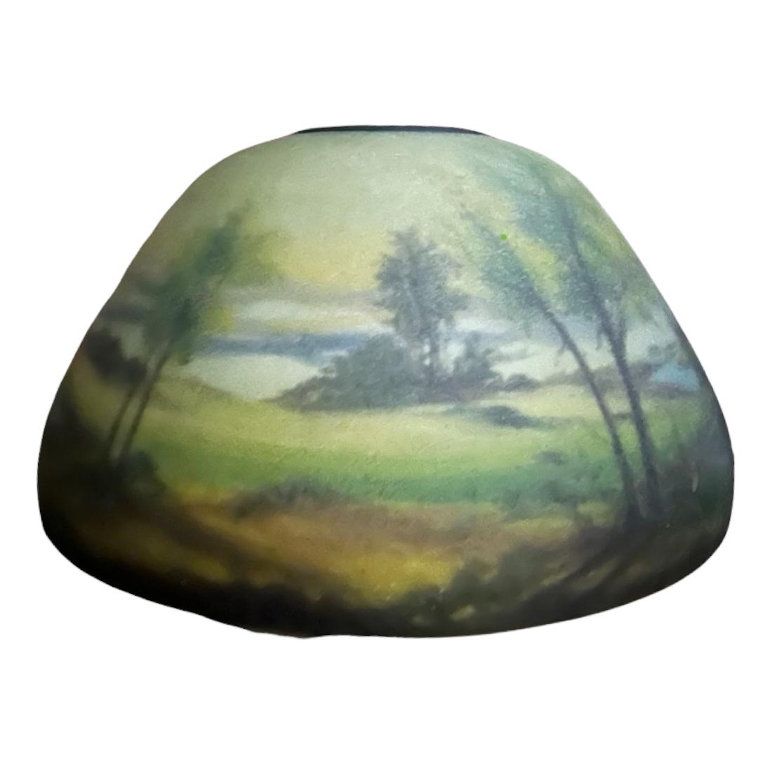 Reverse Hand Painted "Lakeside" Art Glass Lamp Shade (1 of 3)