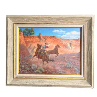 Clark Kelley Price - Oil on Board "Untitled" (Cowboys Roping Horses) (1 of 3)