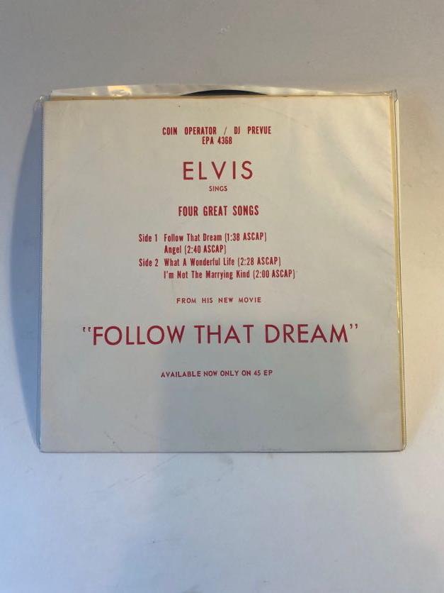 Elvis Presley "Follow That Dream"  7" 45 RPM Vinyl Promo  EP 1962 (1 of 3)