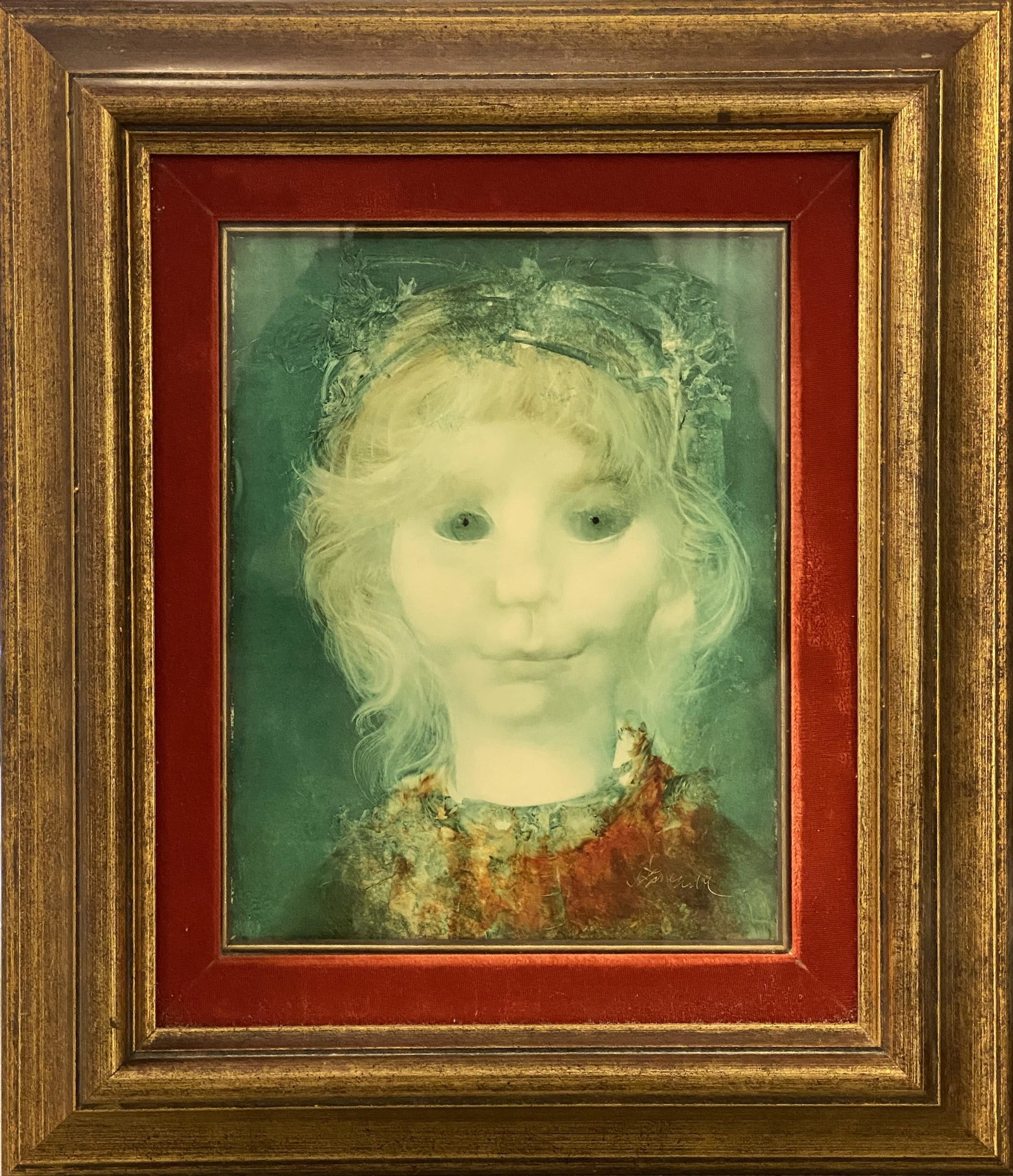 Endre Szasz Original Oil Painting "Portrait of a Woman": Endre Szasz (Hungarian. 1926-2003) Original Oil Painting "Portrait of a Woman" - Artist signed in lower right, a surrealistic portrait of a woman with red background, matted and framed. Frame size: 18