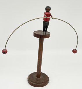 1940s Large Wooden Balance Folk Toy: 1940s Large Wooden Balance Folk Toy; 15" W x 14" H.This lot is available for local pick or shipping in FARMINGTON, CT.
