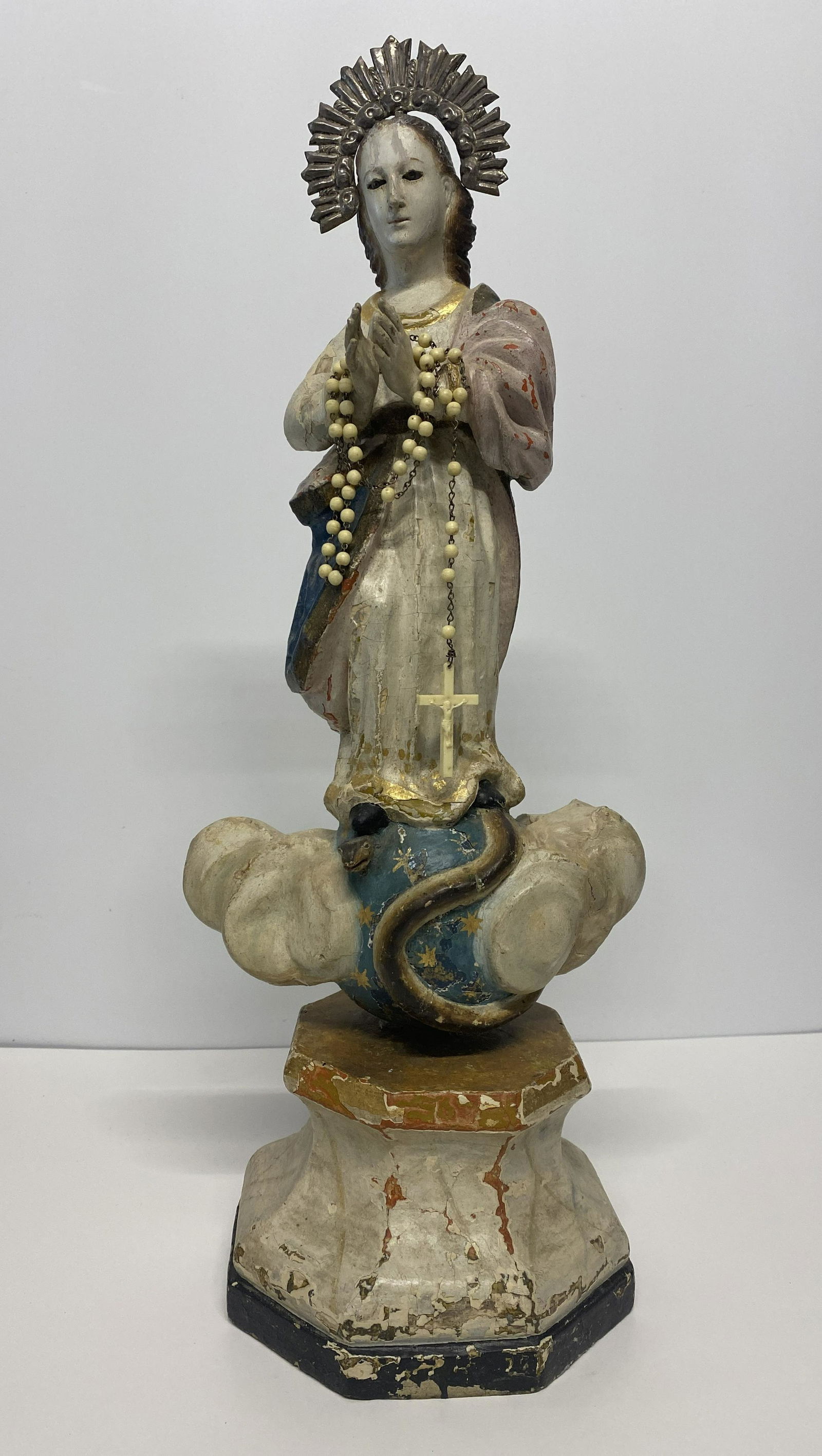 Spanish Colonial  Wooden "Virgin Mary" Statue (1 of 4)