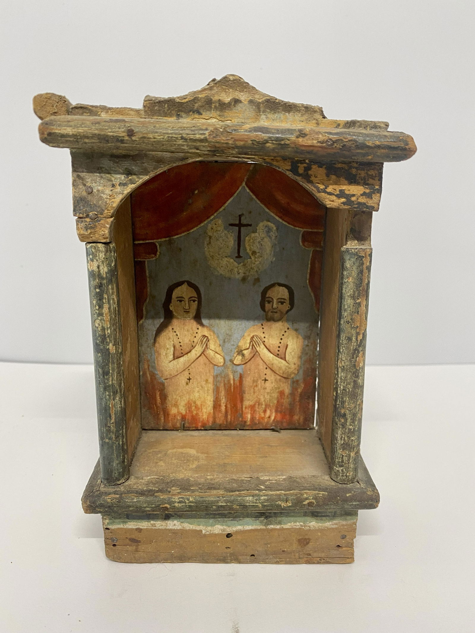 Spanish Colonial "Pray for Our Sins" Wooden Retablo Nicho Box (1 of 4)
