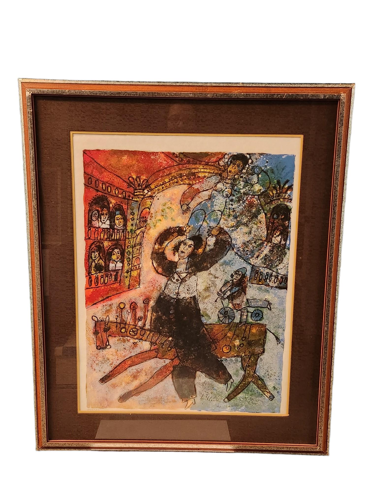 Theo Tobiasse Signed/Numbered  "Le theatre des amants" (1973) Color Lithograph on Wove paper (1 of 4)