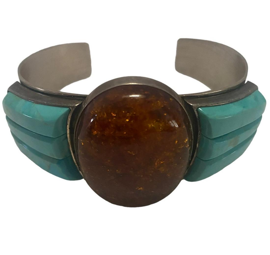 Sterling Silver with Turquoise and Carnelian Cuff Bracelet (1 of 5)