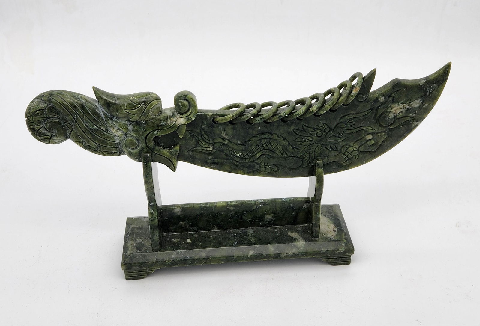 Chinese Feng Shui Natural Spinach Jade hand carved sword and stand (1 of 5)