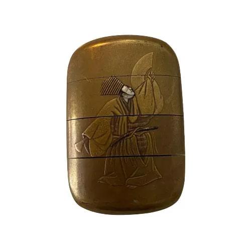 Japanese Shibayama Four-Case Inro - Gold Lacquered - Ivory Inlay - Signed (1 of 5)