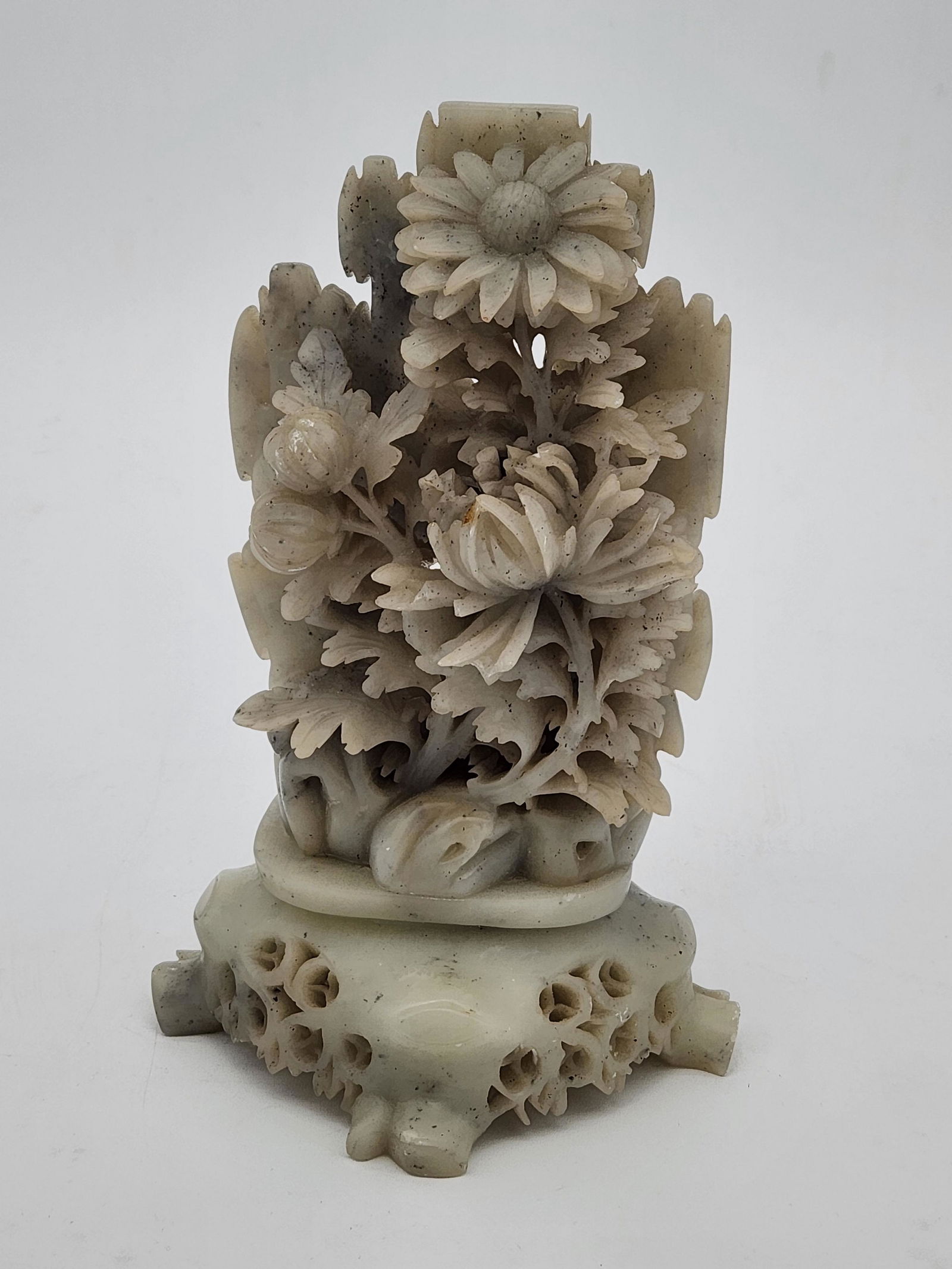 Midcentury Chinese Soapstone Handcarved with Flowers (1 of 5)