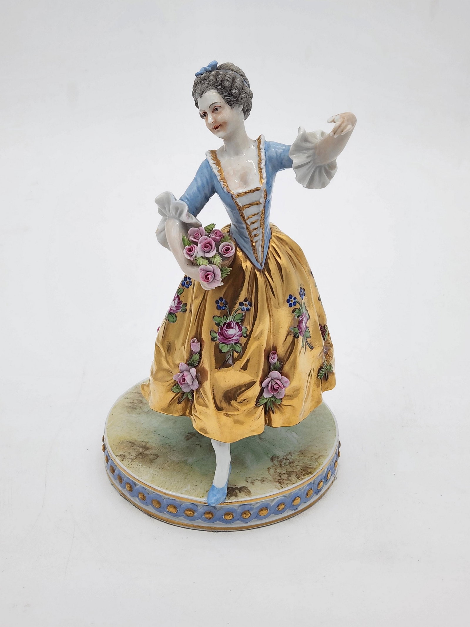 Dresden Stamped Figurine of a Victorian styled woman with Bouquet (1 of 6)