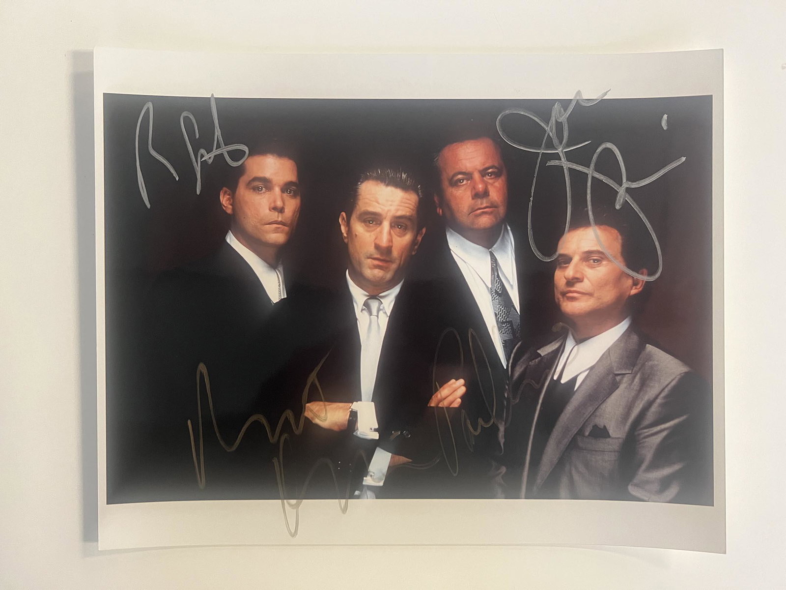 Goodfellas cast signed photo: Goodfellas cast signed photo autographed by Robert De Niro, Ray Liotta, Joe Pesci and Paul Sorvino. 10x8 inches