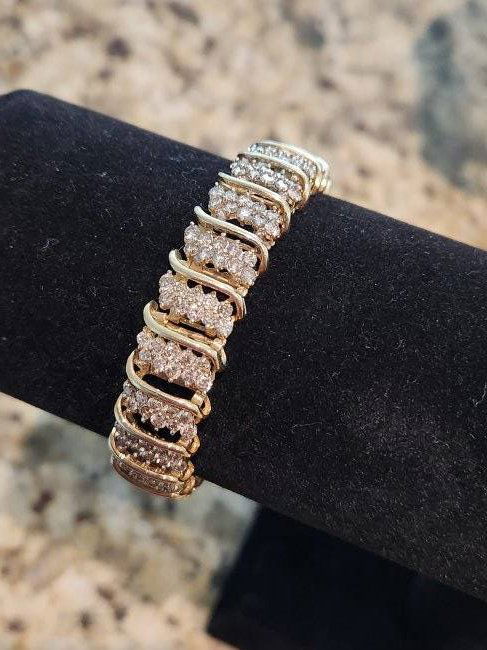 14K Gold Diamond Bracelet Ladies Fancy Link wide (1 of 3)