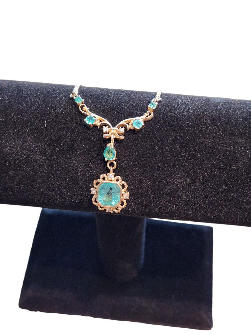750 Gold  Emerald and Diamond Pendent Necklace (1 of 8)