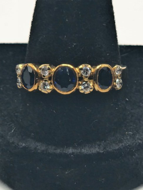 18K Gold Ring  Blue Sapphires and 8 Diamonds (1 of 4)