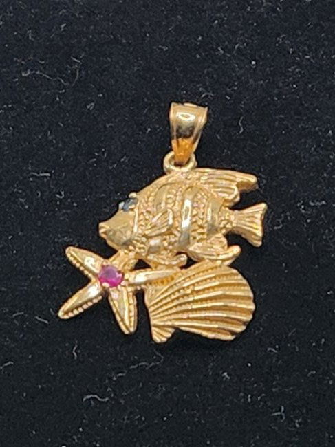 14K Gold Sealife Pendant with Ruby (1 of 3)