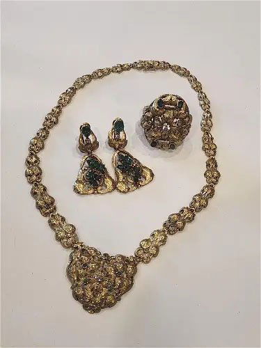 14K Emerald Diamond Earring, Necklace, And Ring Set (1 of 17)