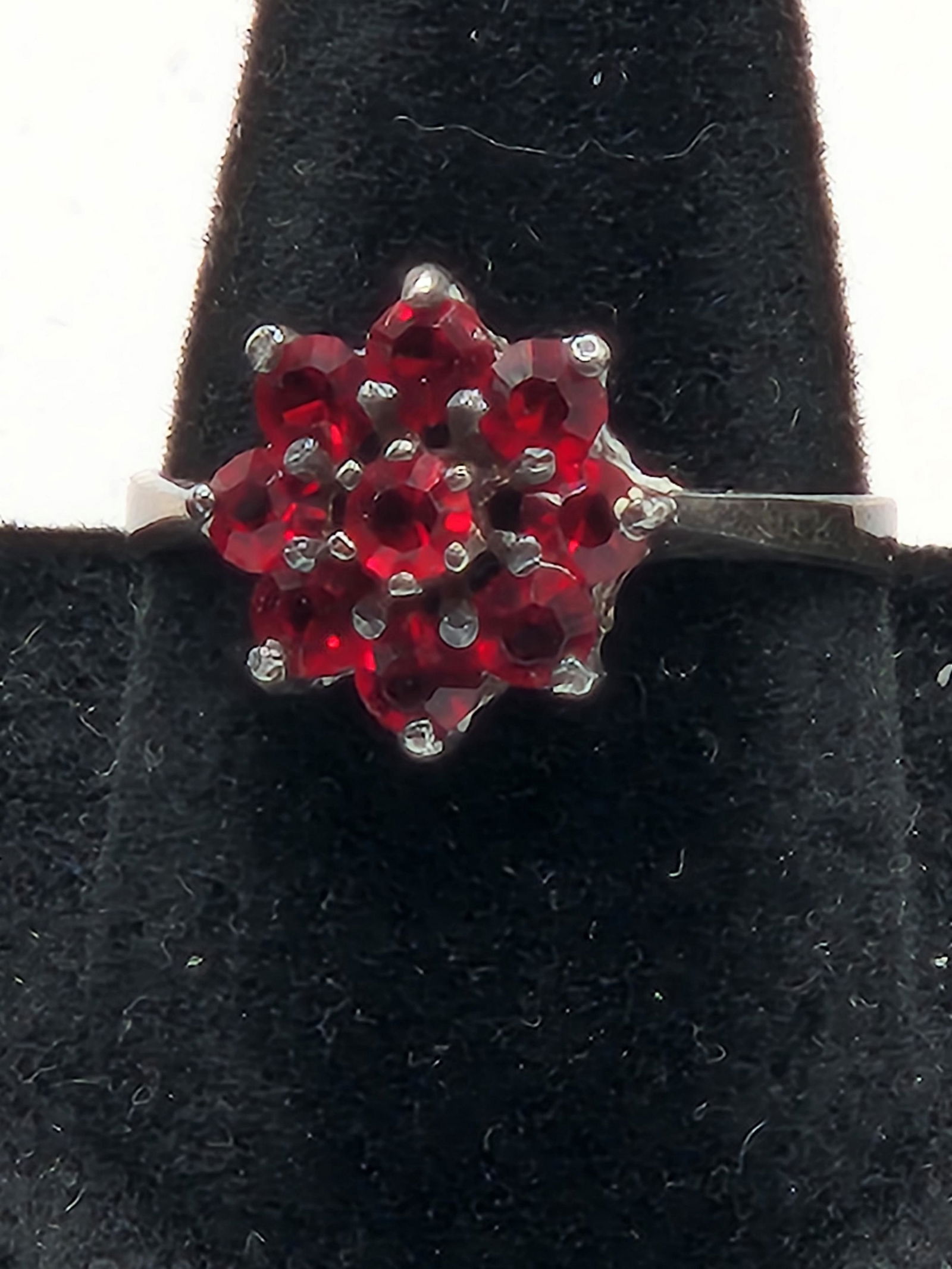 925 Stamped Sterling Silver Ring with Rubys in Flower setting (1 of 5)
