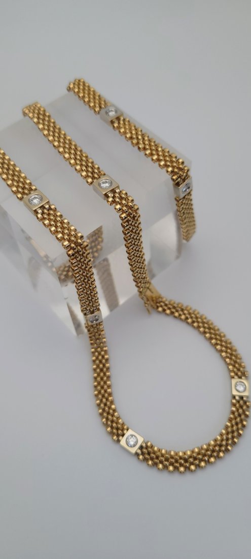 14K yellow gold mesh diamond necklace and bracelet set (1 of 9)
