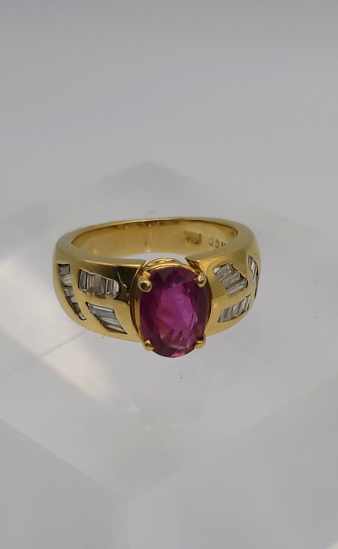 18k yellow gold natural oval Ruby and Diamond ring (1 of 9)