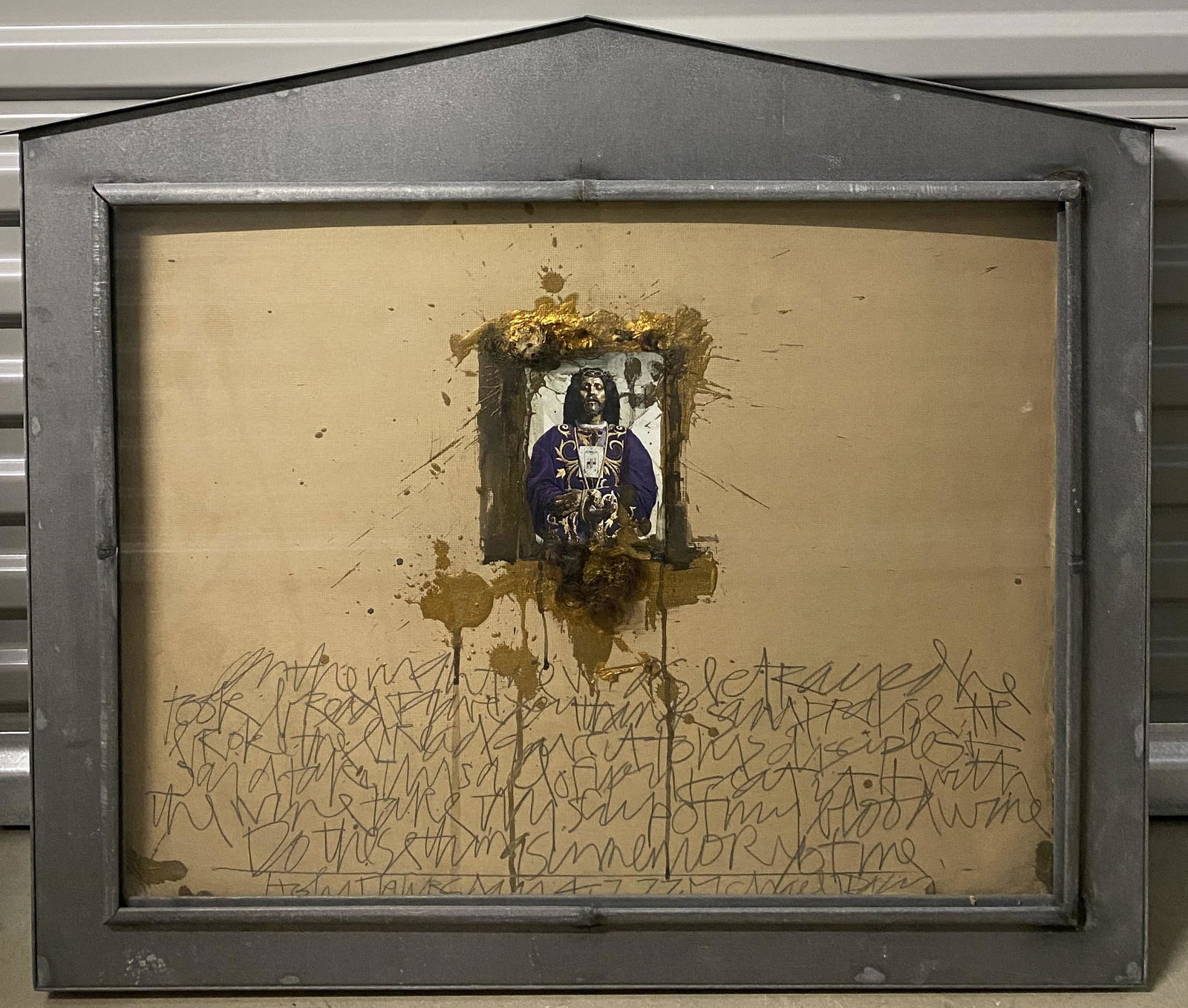 Michael Tracy "Christ of Medinaceli" Contemporary Iconography Art: Michael Tracy (1943-) is a major figure in American Postwar & Contemporary art, particularly in Texas. His paintings straddle the line between complete abstraction and figuration. It depicts a reenact