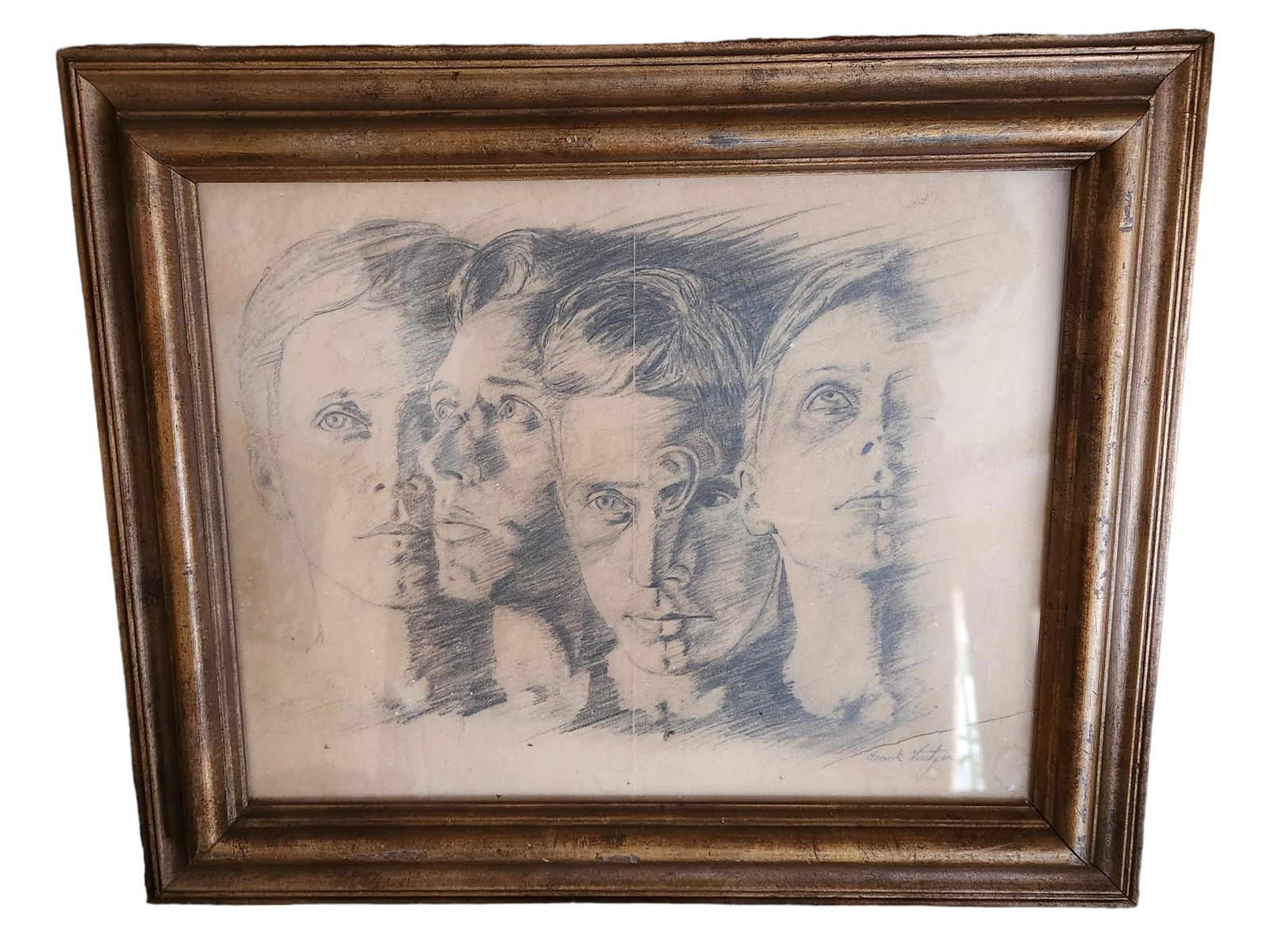 Frank Ventgen signed Multiple pose Self-Portrait framed Sketch 1989 (1 of 4)