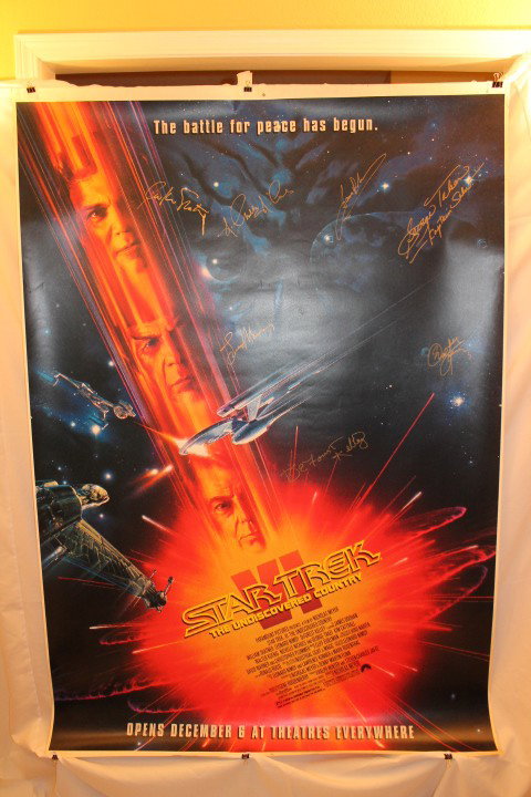 STAR TREK: THE UNDISCOVERED COUNTRY SIGNED BY CAST: Star Trek: The Undiscovered Country Poster signed by 7 members of the cast including: William Shatner (Kirk), Nichelle Nichols (Commander Uhura), George Takei (Sulu), Walter Koenig (Chekov), Leonard N