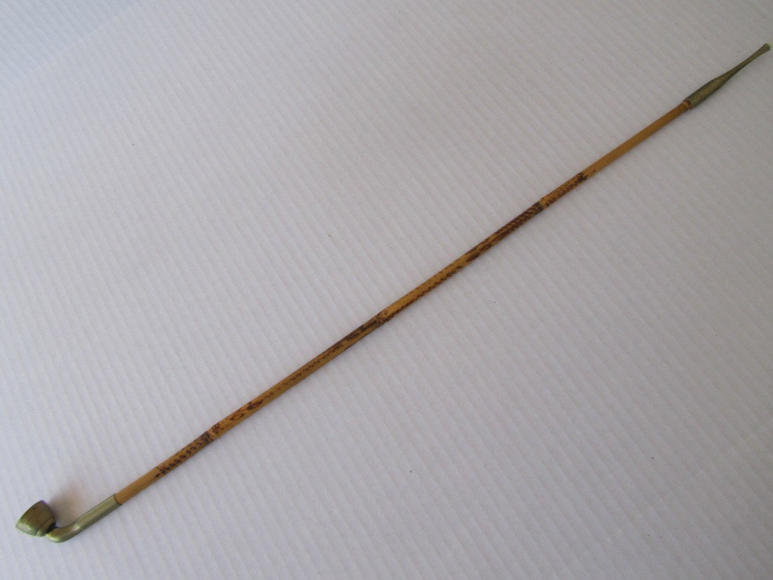 Antique Bamboo and Brass Pipe: Approx. 25" long, opium pipe, circa 19th c.