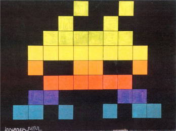 INVADER "Alien Boy" - Original Wood Tile on Canvas