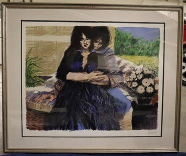 Aldo Luongo Serigraph Tiernamente Signed Numbers: This Seriograph by Contemporary Argentinan Artist, Aldo Luongo, features a couple in a tender embrace. It is aptly named "Tiernamente" translating to Tenderly, cutely, lovingly, dearly. This piece