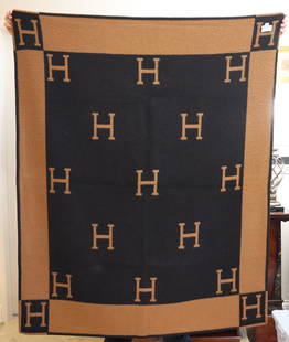 Hermes Blanket - Brown: Hermes Brown and Caramel Throw Blanket. 85% wool, 15% Cashmere. Made in Scotland. Ships from Newport Beach. V.