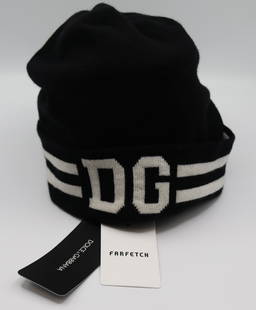 Dolce & Gabbana King All Black Beanie: Black Dolce & Gabbana beanie embellished with white "GB" logo and the word "King" with a double white stripe along the cuff. 100% Cashmere. Made in Italy. Ships from Newport Beach. V.