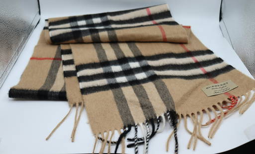 Burberry Classic Check Cashmere Scarf - Large: Burberry Cashmere scarf made in Scotland. Large size scarf, the size is approx 6 feet long x 12 inches wide. Ships from Newport Beach. V.