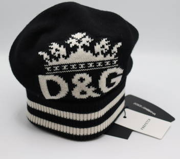 Dolce & Gabbana Black Crown Logo Beanie: Black hat from Dolce & Gabbana. Made of cashmere. Embellished with knitted D&G signature in white. Ships from Newport Beach. V.