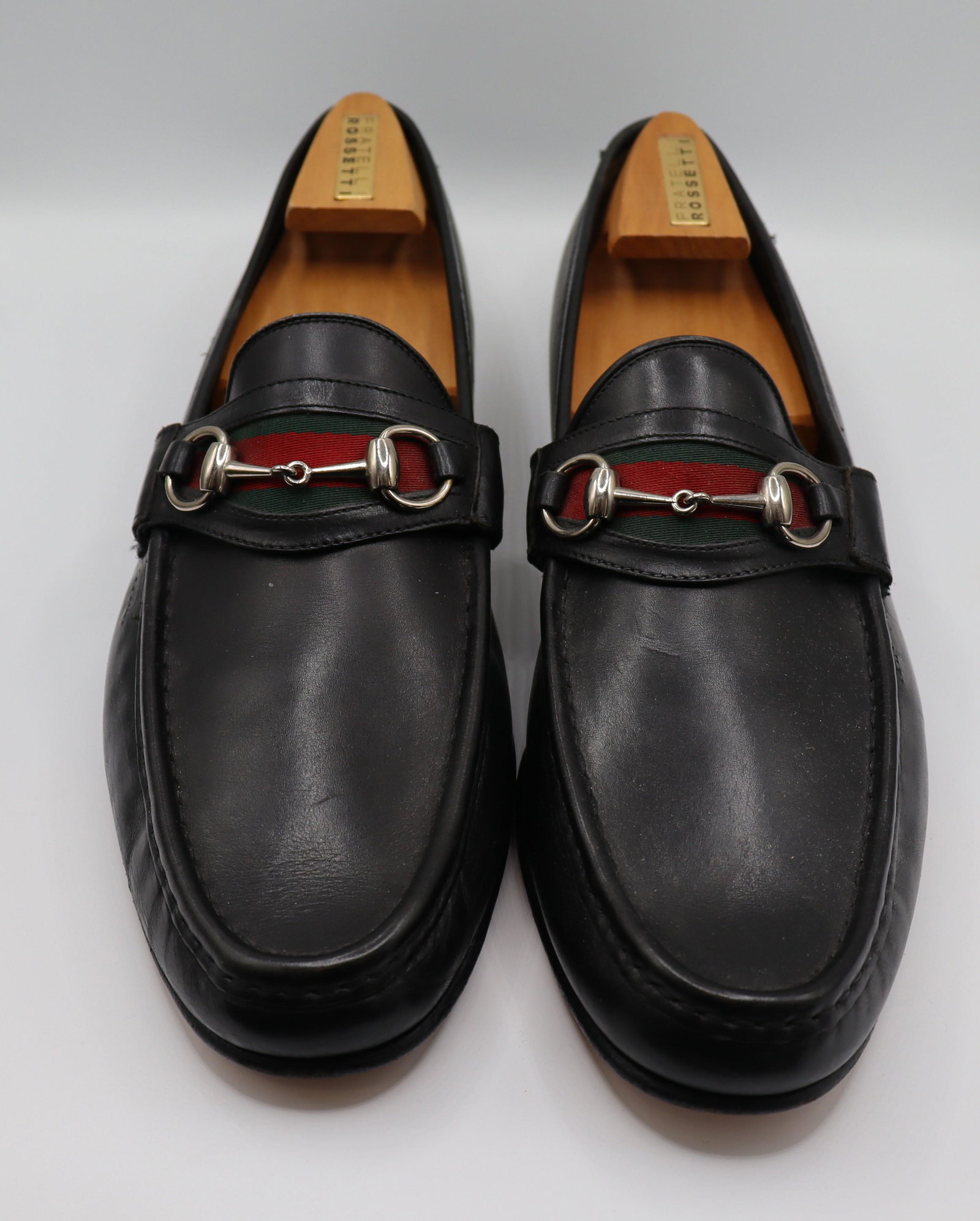 Gucci Black Web Horse Bit Buckle Leather Loafers - Size 14D (1 of 4)