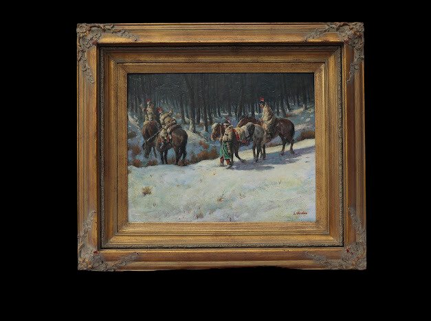 Markos, L. "Winter Tracking" - Oil on Board: Markos, L. "Winter Tracking" - Oil on Board 16" x 20". About the Artist. Born: 1917 - Marosvasarhecy, HungaryDied: 1993 - Houston, TXKnown for: Western genre, portrait, landscapeLajos Markos (1917 - 1