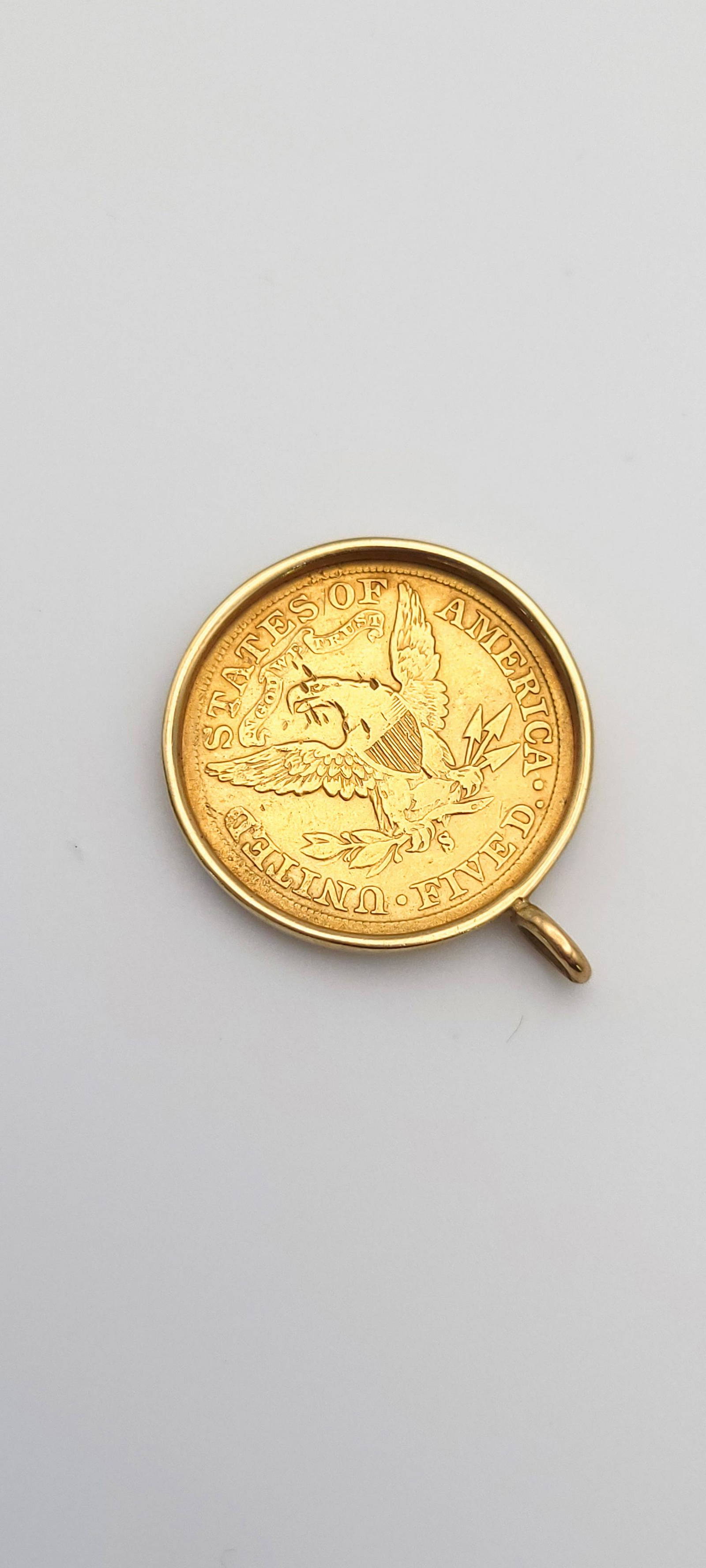14k Yellow Gold Coin Holder Pendant With 5.00 Us Gold Coin Auction