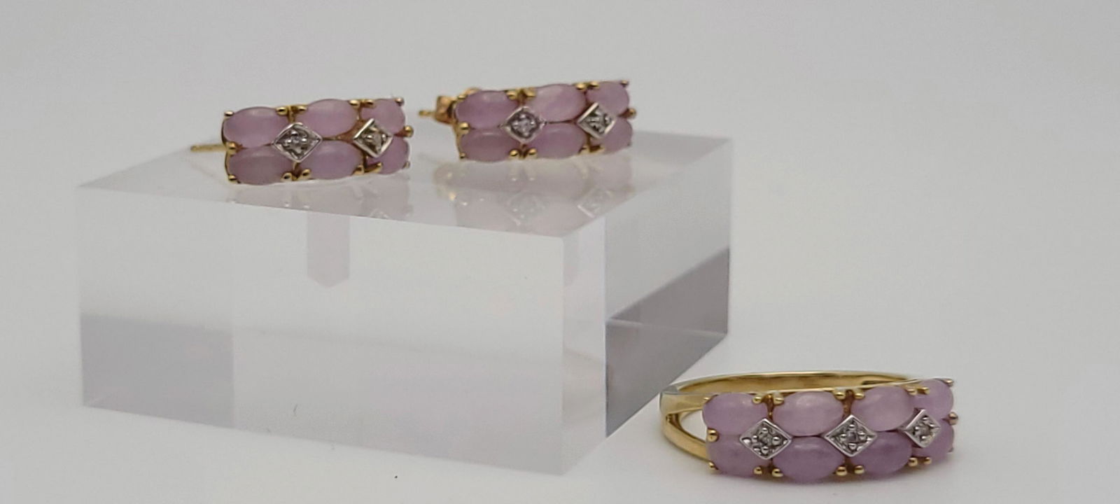 10k yellow gold lavender jade earrings and ring set (1 of 8)