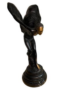 Charles Robinson Sykes "Spirit of Ecstasy" - Bronze statue on marble base.: Charles Robinson Sykes "Spirit of Ecstasy" - Bronze statue on marble base. Size: 26". Condition Notes: Very Good. About the Artist: by Charles Robinson Sykes; was an English sculptor, best known for d