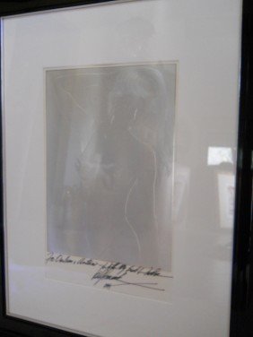 BILL MACK SIGNED,RODDENBERRY,NUDE SERIAGRAPH: FROM GENE RODDENBERRY FAMILY ESTATE. SIGNED BY ARTIST BILL MACK APPROX. 36"H X 28.5"W. ARTWORK APPROX. 21"H x 14"W THIS SIGNED NUDE IS DEDICATED TO ANTOINE BACHA AND DARLENE RODDENBERRY ...BY BILL MAC