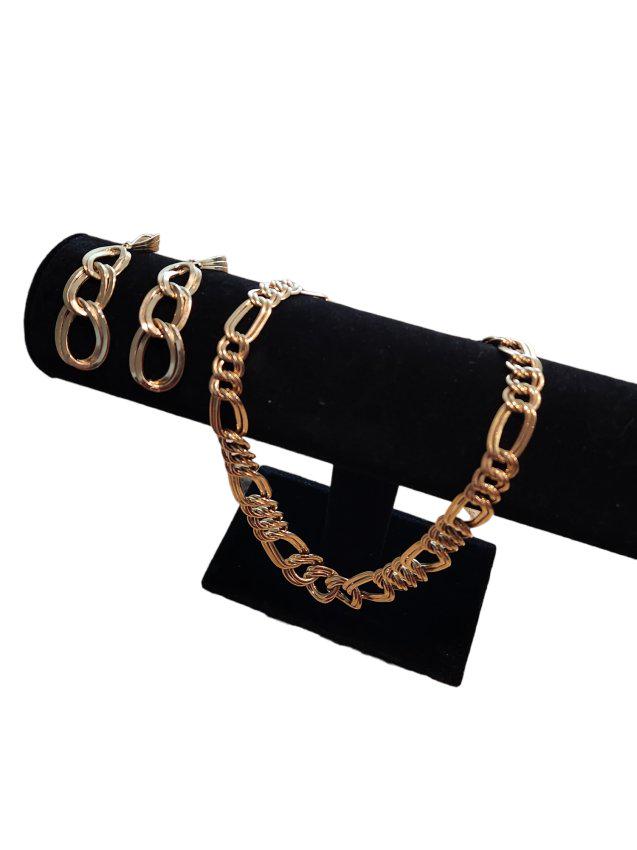 18K Gold Link Earring and Necklace Set stamped 750 (1 of 3)