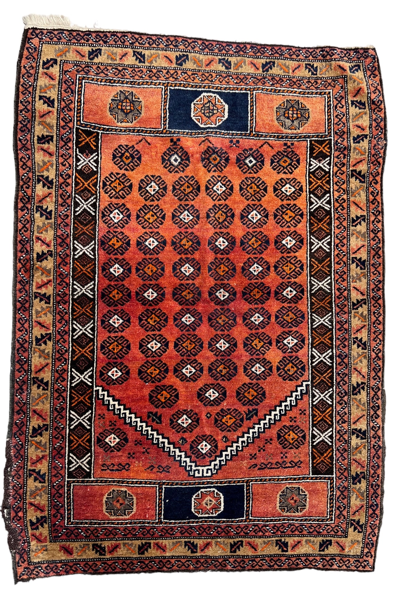 Antique Kurdish Style Rug of Persian Origin with Red, White, Navy, Yellow Patterns (1 of 3)