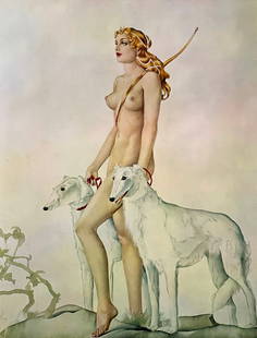 Alberto Vargas "Diana" - Signed Lithograph on Paper: Alberto Vargas "Diana" - Signed Lithograph on Paper. Size: Approx. 29"x22". Unframed. Shipped rolled in a heavy cardboard mailing tube. The artist's classic nude, exuding a stoic calm with her elegant