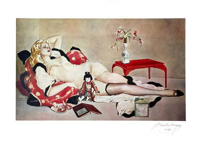 Alberto Vargas "Fleur de Mal" - Full Signature Lithograph on Paper: Alberto Vargas "Fleur de Mal" - Full Signature Lithograph on Paper. Size: Approx. 29"x22". Unframed. Shipped rolled in a heavy cardboard mailing tube. A Vargas masterpiece, Fleur de Mal is recognized