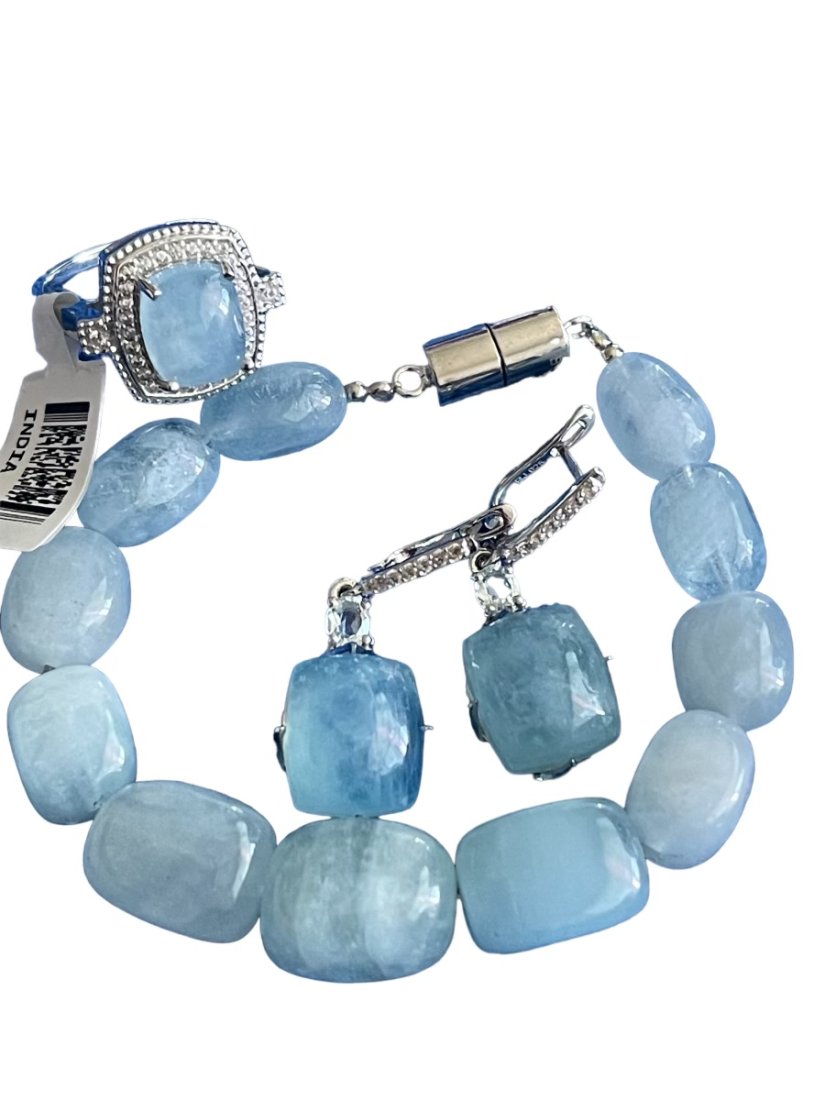 Blue Larimar Stone Earrings, Bracelet and ring (1 of 4)