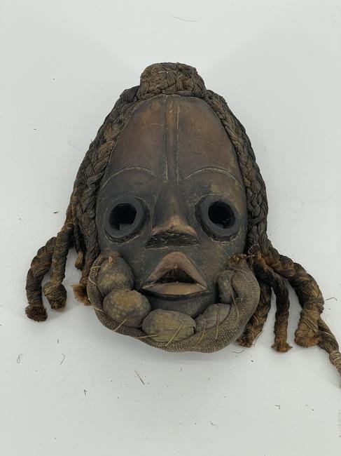 Handcarved African Mask With Cloth and Hair Breaded (1 of 5)