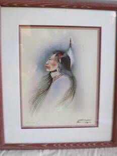 ROBERT REDBIRD ,PENCIL SIGNED ART,NATIVE AMERICAN: NATIVE WARRIOR,SIGNED ROBERT REDBIRD NUMBERED 451/1000 APPROX 20 INCHES HIGH X 17.5 INCHES WIDE