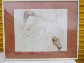 SIGNED R.C GORMAN ,NATIVE WOMAN,PENSIVE WOMAN: R.C GORMAN SIGNED PENCIL, NATIVE WOMAN, DIMENSIONS APPROX 36 BY 20