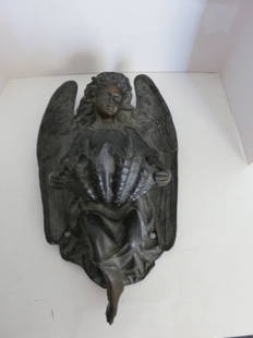 ANTIQUE HENRI DUMAIGE 1838 BRONZE ANGEL SIGNED/DATED: ANTIQUE BRONZE ANGEL ,SIGNED DUMAIGE 1838, SIGNED AND DATED 19 X 11.. 1838 BRONZE CHERUB WALL PLAQUE Henry Etienne Dumaige (French, March 30, 1830-March 31, 1888) studied sculpture under