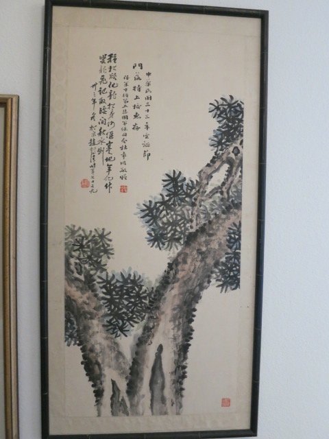 CHINESE HAND PAINTED SCROLL,CHOW HOK-CHING: ESTATE OF GENERAL MIDDLETON,GIFTED TO COLONEL MIDDLETON DURING WW2,COLONEL MIDDLETON BECAME A WW2 ARMY GENERAL . CHINESE HAND PAINTED SCROLL ,FROM 5TH ARMY GROUPS LT .GEN TU WEI-MING, DIMENSIONS WITH 